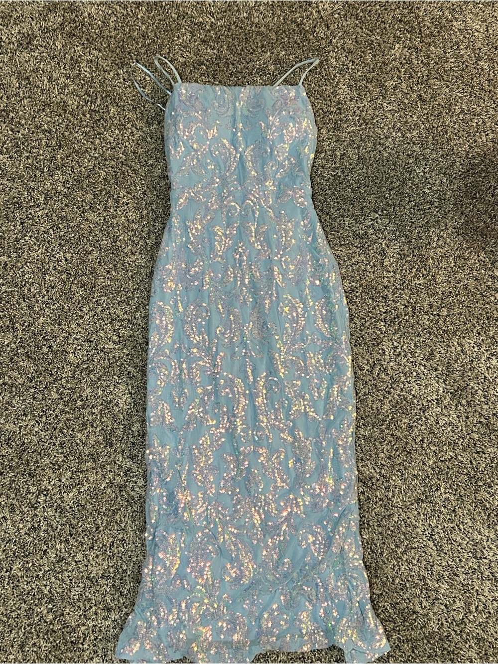 Windsor Light Blue Iridescent Sequin Backless Slip Dress